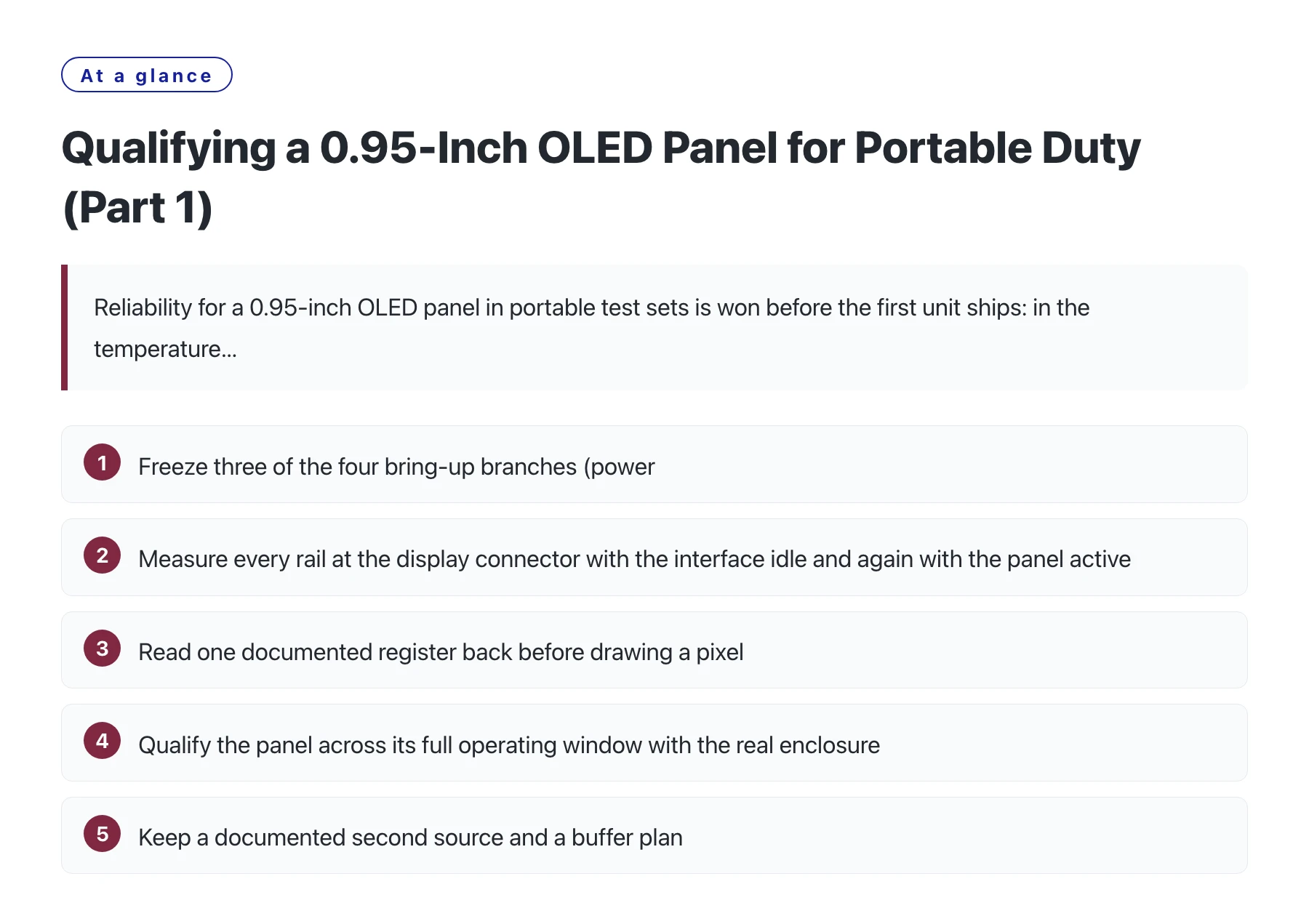 Qualifying a 0.95-Inch OLED Panel for Portable Duty (Part 1)——全文要点速览